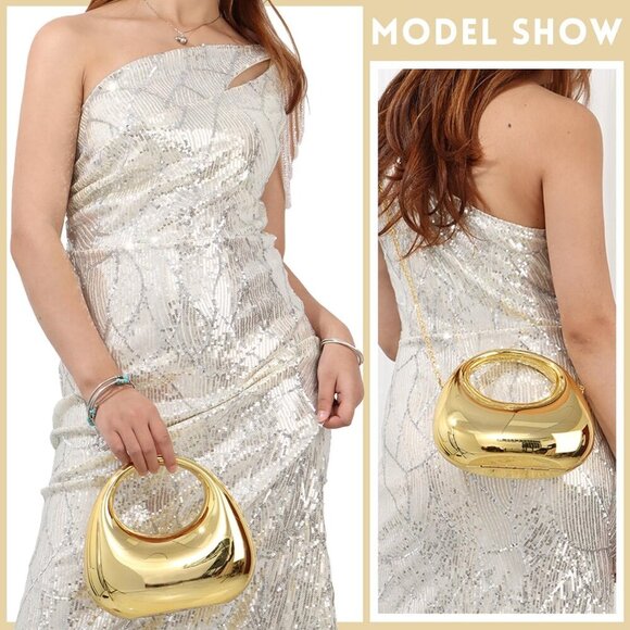 Acrylic Clutch Purse for Women Gold Moon Evening Handbag Glitter Top Handle Bag - Picture 6 of 6